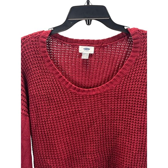 Old Navy Red Chunky Knit Scoop Neck Sweater S Tomato Girl Cotton Blend Relaxed F - Picture 4 of 8